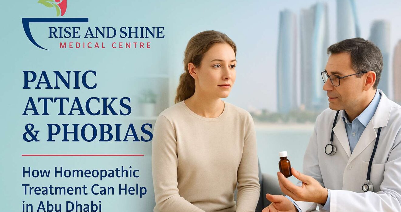 Homeopathic treatment for panic attacks and phobias explained by doctor during patient consultation in Abu Dhabi at Rise and Shine Medical Centre