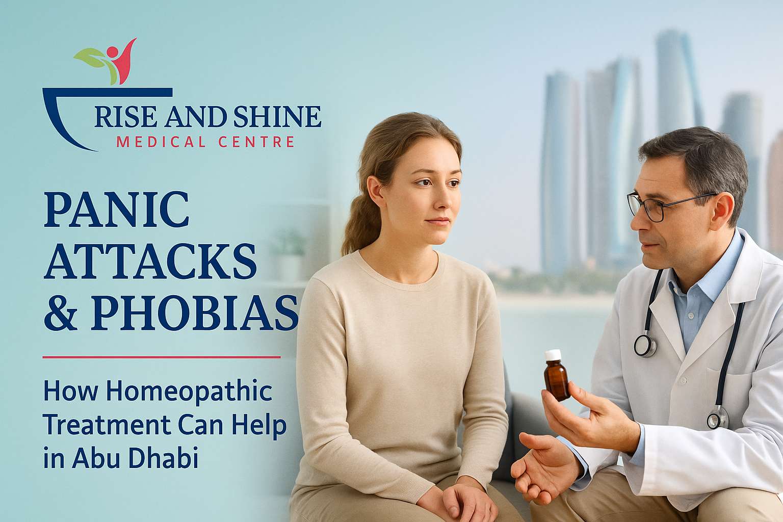 Homeopathic treatment for panic attacks and phobias explained by doctor during patient consultation in Abu Dhabi at Rise and Shine Medical Centre